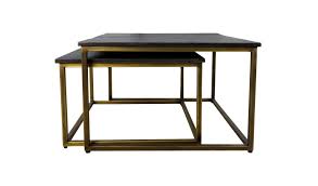Includes coffee table and 2 end tables. 2 Piece Square Coffee Table Set Finnley 70x70 Cm Black Wash Antique Gold Coffee Side Tables Henk Schram Meubelen