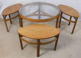 Slight marking on top of table as shown in photos, so selling for £10, collection only from bridgend area. Retro Light Teak Circular Glass Top Coffee Table Nest Of Tables By Nathan Sold