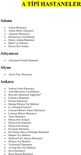 A Tipi Hastaneler Adana Adiyaman Afyon Ankara Pdf Ucretsiz Indirin