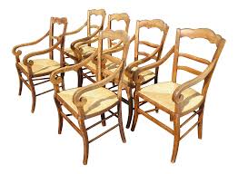 Six Antique French Country Rustic Oak Dining Chairs W Rush Seats Rolled Armrests In 2020 Oak Dining Chairs Dining Chairs Antique French Country