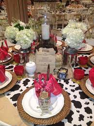 This western party package includes invitations, decorations, favors, and everything needed to make upon entering the party venue, each guest was greeted and presented with a bolo tie with their table assignment. Calico And Cupcakes A Terrific Tea Thematic Party And Table Ideas Western Theme Party Birthday Table Decorations Birthday Table