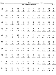 100 Subtraction Facts Printable Math Worksheets Math Worksheets Addition Worksheets