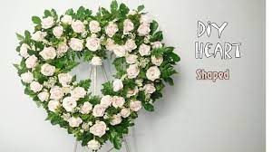 Heart shaped floral sympathy arrangements could be made with many different flowers, greeneries and colors. Diy Heart Shaped Bouquet Of Roses How To Make Flower Arrangement Youtube