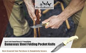 56 to 60 hrc care: Amazon Com Pocket Knife Camel Bone 6 5 Handmade Damascus Steel Pocket Knifes For Men Folding Knife With Back Lock Brass Bolster Knives For Hunting Camping Hiking Damascus Steel Knife Leather Sheath Quality Edc