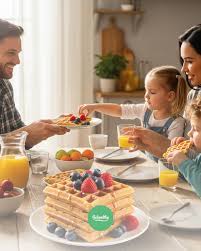La felicidad tiene forma de waffle! 🧇✨ Desayunos deliciosos y nutritivos  para toda la familia. Nuestros waffles son la opción perfecta para un  comienzo saludable. #Waffles #DesayunoSaludable #ComidaEnFamilia #VidaSana  #FelicidadEnUnWaffle