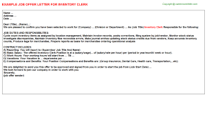 You may also see report templates. Inventory Clerk Offer Letters
