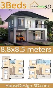 House Design 3d 8 8x8 5 With 3 Bedrooms House Design 3d In 2020 House Design Tiny House Design 4 Bedroom House Designs