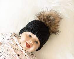 Black Beanie Hat Fur Pom Pom Hat Black Baby Hat Crochet Etsy Baby Winter Hats Baby Boy Beanies Preemie Hats