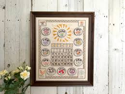 Vintage Hand Embroidered Perpetual Calendar Flower Sampler Better Homes Gardens Needlework Kit Wood Framed Floral Em Hand Embroidered Needlework Fabric Art