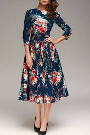 Vintage Floral Pleated Long Sleeve Midi Dress Floral Print Prom Dress Modest Dresses Printed Prom Dresses