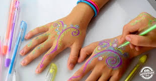 Henna Hands With Gel Pens Kids Activities Gel Pens Tattoos For Kids Pen Tattoo