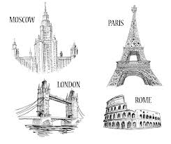 Render Monuments Statues Renders Monuments Dessins Paris Tour Eiffel Rome Colisee Londres Tower Bridge Moscou Colisee Tour Eiffel Paris Dessin