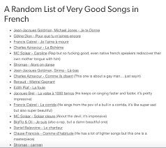 A Random List Of Very Good Songs In French In 2020 Learn French Learn A New Language Songs