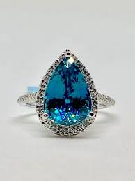 Custom Designed 14k White Gold Diamond With Giant Blue Zircon Rare Gemstones Jewelry White Gold Diamonds Blue Zircon
