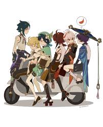 aether (genshin impact), kaedehara kazuha, scaramouche (genshin impact),  shikanoin heizou, venti (genshin impact), wanderer (genshin impact), xiao  (genshin impact), genshin impact, highres, 6+boys, autumn leaves, leaf,  miemiebei, multiple boys ...