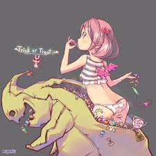 pori (poritan81), oogie boogie, sazanami (kancolle), kantai collection, the  nightmare before christmas, highres, 10s, 1girl, ass, back, butt crack,  candy, cosplay, female focus, food, grey background, halloween, lollipop, oogie  boogie (cosplay), panties,