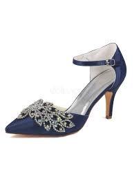 Scarpe da sposa e cerimonia blu e avorio. Scarpe Sposa Blu Scure Tessuto Elegante Lussuose Strass A Punta Tacco A Fino 8cm Per La Festa Di Matrimonio Milanoo Com