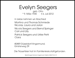 Traueranzeigen von Evelyn Seegers