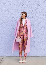 Jennifer Lake Style Charade In A River Island Pink Floral Jacquard Jacket And Pants With A Pink Textured Coat Faux Pe Fashion Colorful Fashion Chicago Fashion