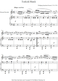 Mozart Turkish March Sheet Music For Recorder Sheet Music Mozart Recorder Music