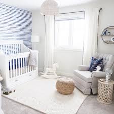 Baby Boy Coastal Nursery White Wood Hanging Light Blue Striped Wallpaper White Mason Franklin And Ben Crib White Baby Cribs Grey Nursery Boy Best Baby Cribs