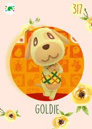 Her name is likely derived from the golden retriever, a breed of dog which she bears a resemblance to. Goldie Custom Animal Crossing New Horizons Amiibo Card Animal Crossing Amiibo Cards Goldie Animal Crossing Animal Crossing