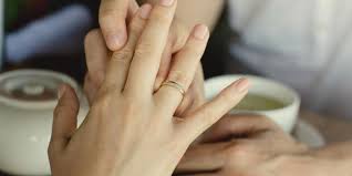 Ketika melakukan pernikahan, sang lelaki meletakkan cincin di jempol tangan kiri perempuan, dengan mengatakan, dengan nama tuhan bapa, kemudian dipindah ke telunjuk, sambil mengatakan kedua :. Foto Tangan Pakai Cincin