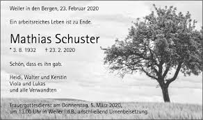 Traueranzeigen von Mathias Schuster
