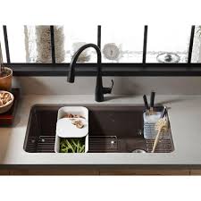 Kohler Riverby Undermount Cast Iron 33 In 5 Hole Single Bowl Kitchen Sink Kit With Accessories In Cashmere K Kohler Kitchen Sink Sink Undermount Kitchen Sinks