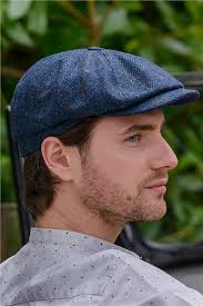 Driving Cap Donegal Tweed Flat Cap Irish Tweed Driving Cap Navy Herringbone  S; Navy