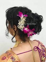 Pretty Bridal Updo By Vejetha For Swank Messy Bridal Hairstyle South Indian Bride Bridal Sari Blouse Des Bun Hairstyles Hair Styles Indian Bridal Hairstyles