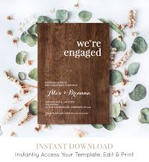 Canva print offers gorgeous paper and finish options so your engagement party invitations will always look incredibly professional and elegant. Engagement Party Invitation Template Were Engaged Announcement Printable Rustic Wood Invite 100 Editable Instant Download Nc 106ep