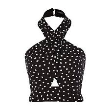 Black And White Polka Dot Halter Top Black And White Polka Dot Halter Crop Top Liked On Polyvore Featuring Tops Wrap Tops Cutout C Black And White Crop Tops Halter Crop Top Polka Dot Crop Tops
