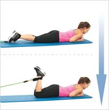 Sit your hips back, bend at the knees to squat until your thighs are nearly parallel to the floor. Lying Hamstrings Curl With Exercise Resistance Bands Resistance Workout Workout Hip Flexor Exercises