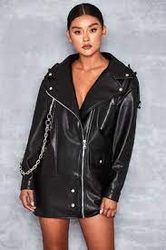 Acquire Black Vegan Leather Oversized Jacket Wth Chain Mistress Rocks Leather Jacket Girl Oversized Jacket Vegan Leather
