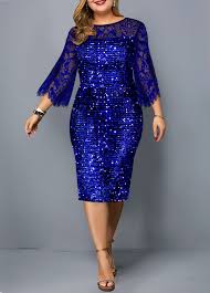 Lace Panel Plus Size Sequin Detail Dress