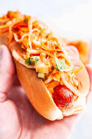 Hot Dogs With Spicy Kimchi Slaw Recipe Simplyrecipes Com Recipe Kimchi Slaw Recipes Slaw Recipes