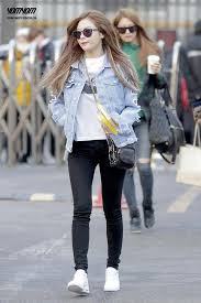 4minute Hyuna Airport Fashion Official Korean Fashion Sky Blue Jean White Tshirt Black Skinny Whit Hyuna Fashion Korean Street Fashion Korean Fashion