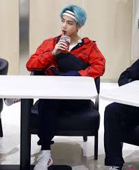 Taehyung Red Jacket Bts Inspired Outfits Sky Blue Hair