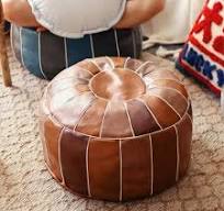 Unstuffed Round Faux Leather Pouf Cover, Multipurpose ...