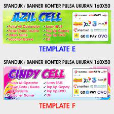 Contoh pamflet jual pulsa paket data internet memang waktu ini sedang banyak dicari oleh masyarakat disekitar kita, salah satunya kalian. Spanduk Banner Backdrop Konter Pulsa 160x50 Model E Dan F Shopee Indonesia