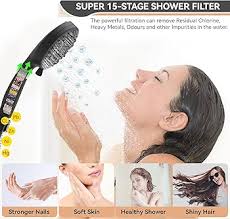 Pommeau de douche filtré à 15 étapes pour eau dure, 10 modes, pommeau de  douche à main haute pression avec tuyau de 152,4 cm et support, élimine le  chlore et les substances