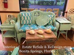 You can look for a teakwood sofa set to add more style to your living room. Interior Of Estate Resale Redesign Store In Bonita Springs Fl Wicker Sofa Aqua Shells Wooden Trunk Shipping Crate Furniture Home Decor Beach Cottage