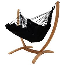 Garden hammock chair stand portable travel camping hanging swing metal frame. Hammock Chair Lounger Xxl Charcoal Grey With Wooden Arc Hanging Chair Stand