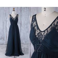 Bridesmaid Dress Navy Blue Chiffon Chiffon Dress Wedding Dress Ruched V Neck Maxi Dress Lace Illusion Party Dress A Line Prom Dress T178 Vestidos Faldas Faldas De Rayas