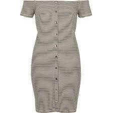 Black And White Striped Bodycon Dress Outfit River Island White And Black Stripe Bardot Bodycon Dress 52 Liked On Polyvore Fea Bodycon Dress With Sleeves White Bodycon Dress Black White Bodycon Dress