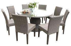 These special dining tables will look good in your garden, and will seamlessly blend in with your poolside. Oasis 60 Outdoor Patio Dining Table With 8 Armless Chairs Tropical Outdoor Dining Sets By Design Furnishings Oasis 60 Kit 8 Houzz