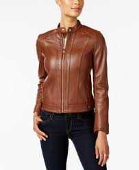 Petite Zip Cuffs Leather Moto Jacket Macys Com Leather Jacket Leather Moto Jacket Coats For Women
