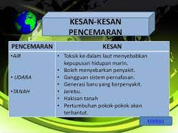 Kesan pembuangan toksik terhadap alam sekitar ialah berlakunya pencemaran udara.mengikut laporan yang telah dikeluarkan oleh jabatan alam sekitar,melalui akhbar utusan pengguna pada tahun 2001,menunjukkan jumlah keluaran bahan pencemar di malaysia di anggarkan sebanyak 933000 tan. Kesan Pencemaran Alam Sekitar Cute766