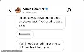 Armie hammer is at the centre of a social media scandal after a series of graphic dms allegedly i am 100% a cannibal: 6x2of 9abxrqkm